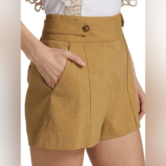 Veronica Beard Betty Stretch-Linen Tan High Waisted Shorts - Picture 12 of 13
